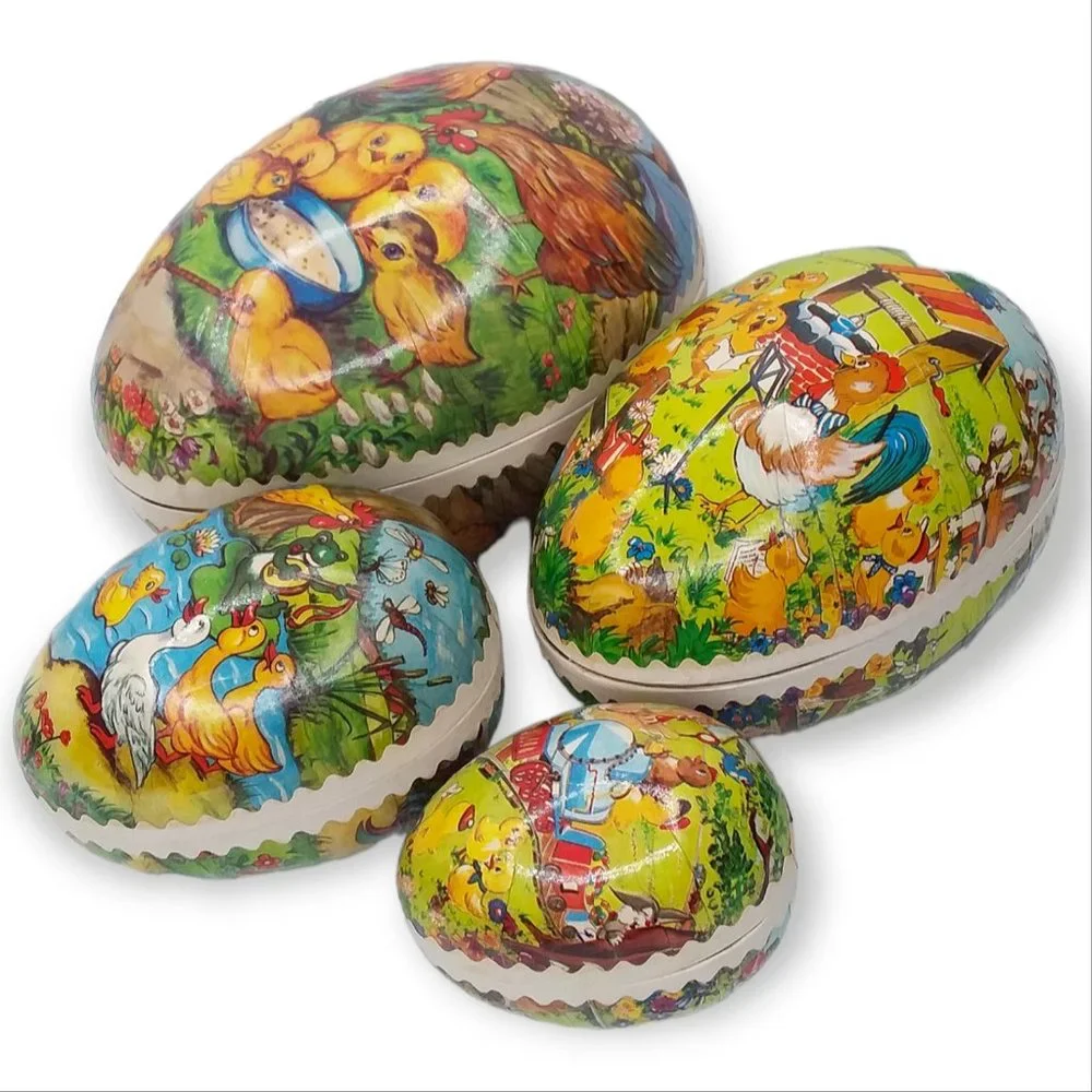 Vintage 1950s German Paper Mache Eggs Nesting Set of 4 Baby Chicks - Picture 4 of 12